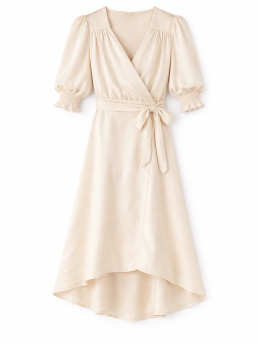 ba&sh Cream High-Low Wrap Dress with Puff Sleeves - Picture 2 of 3